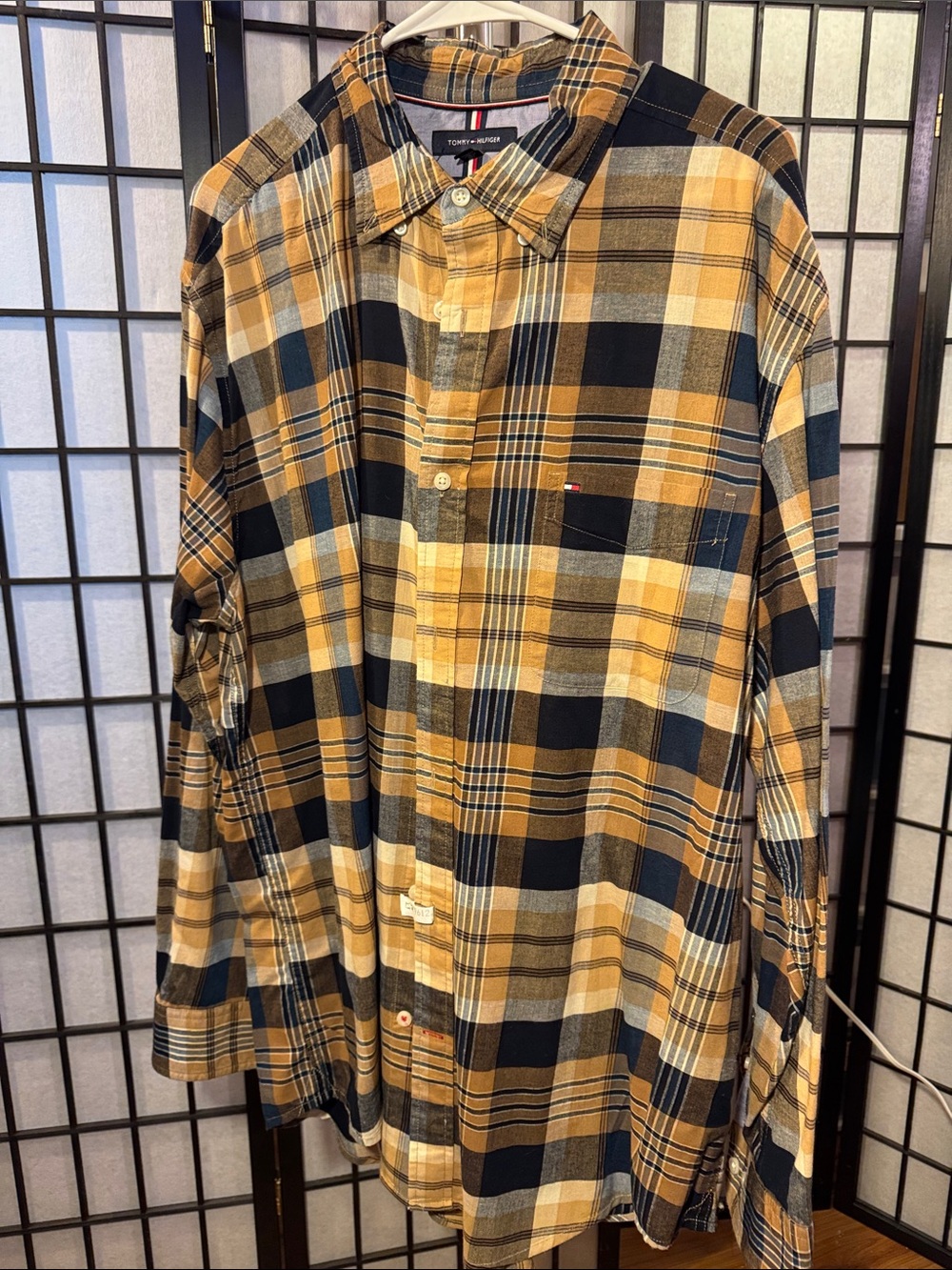 Tommy Hilfiger Men’s Black & Yellow Plaid Button-Down Shirt